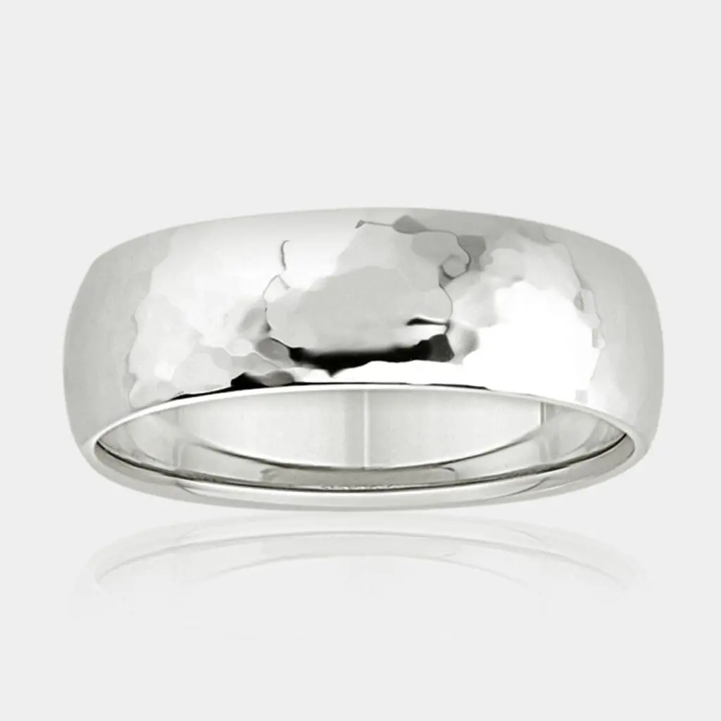 Carl White Gold Ring With Hammered Finish - Men's Wedding Rings - DDS Diamonds