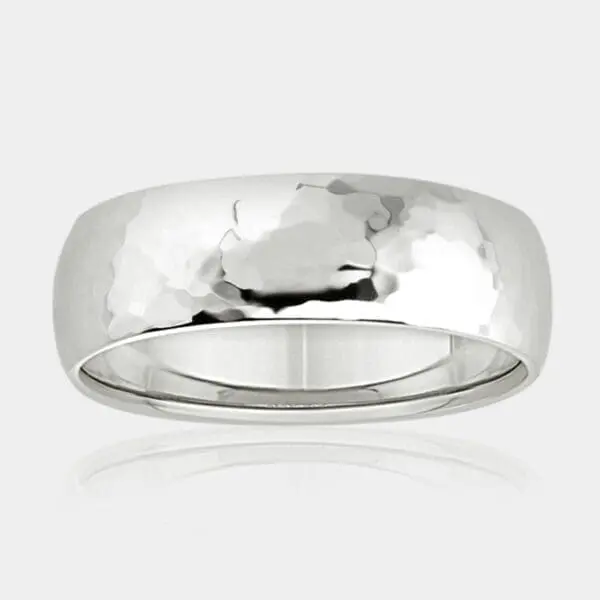 Carl White Gold Ring With Hammered Finish - Men's Wedding Rings - DDS Diamonds