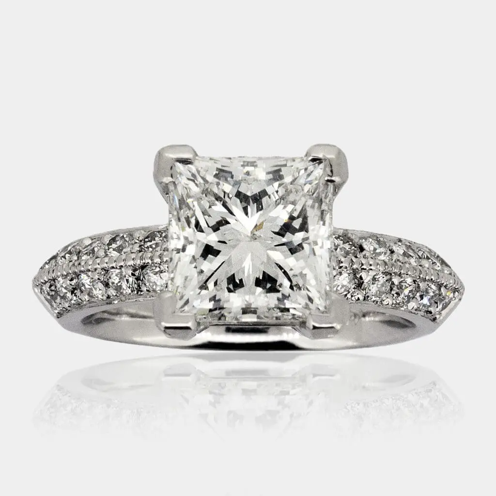 Princess Cut Diamond Engagement Ring with Bead Set Millgraine Band - Princess Cut Diamond Rings - DDS Diamonds