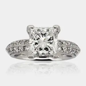 Princess Cut Diamond Engagement Ring with Bead Set Millgraine Band - Princess Cut Diamond Rings - DDS Diamonds