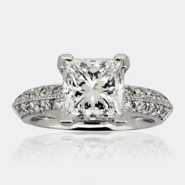 Princess Cut Diamond Engagement Ring with Bead Set Millgraine Band - Princess Cut Diamond Rings - DDS Diamonds