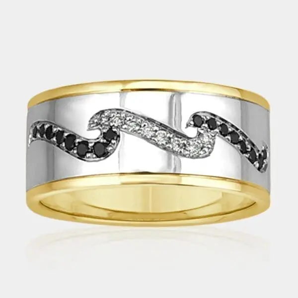 Nathan Two Tone Wedding Ring With Black And White Diamonds - Men's Wedding Rings - DDS Diamonds