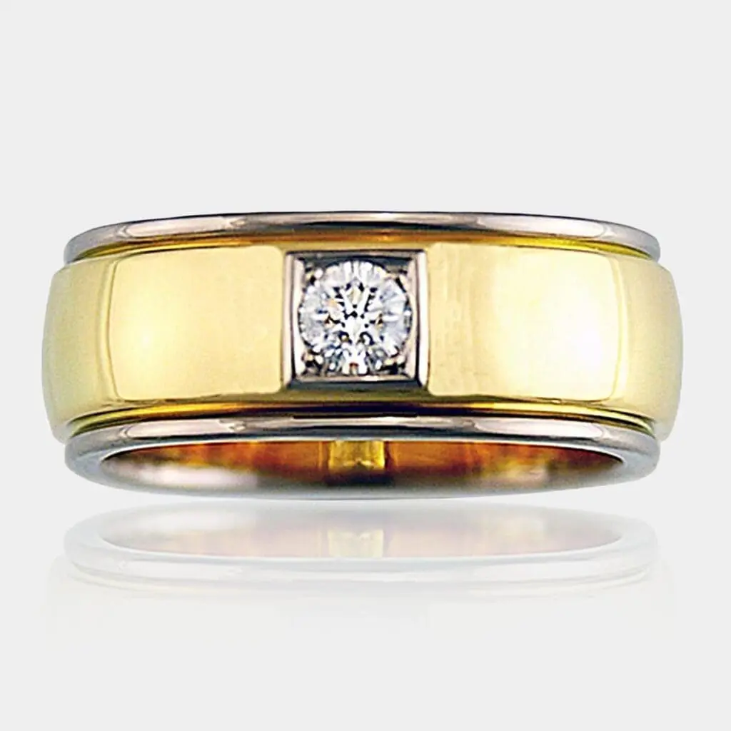 Daniel Two Tone Gold Ring With Round Brilliant Diamond - Men's Wedding Rings - DDS Diamonds