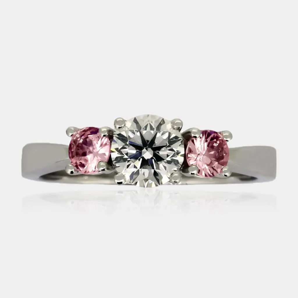 Padparadscha & Diamond Trilogy Ring - Dress Ring - DDS Diamonds