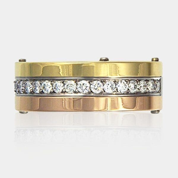 Three Tone Gold and Diamond Fashion Ring