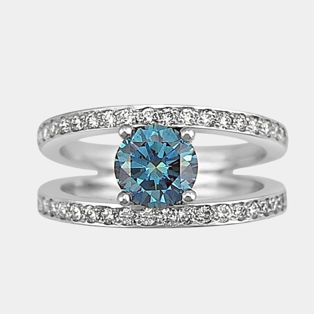Nhi Blue Diamond Ring with Split Diamond Band