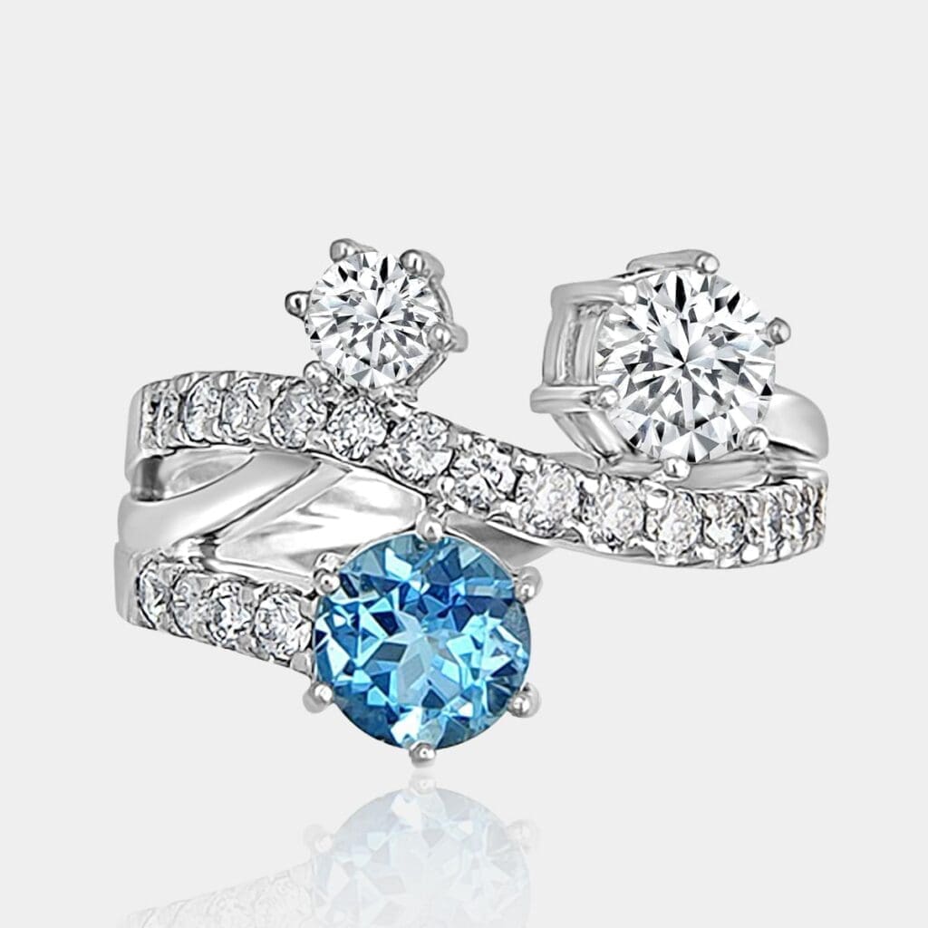 Lynn Designer Style Diamond and Aquamarine Dress Ring
