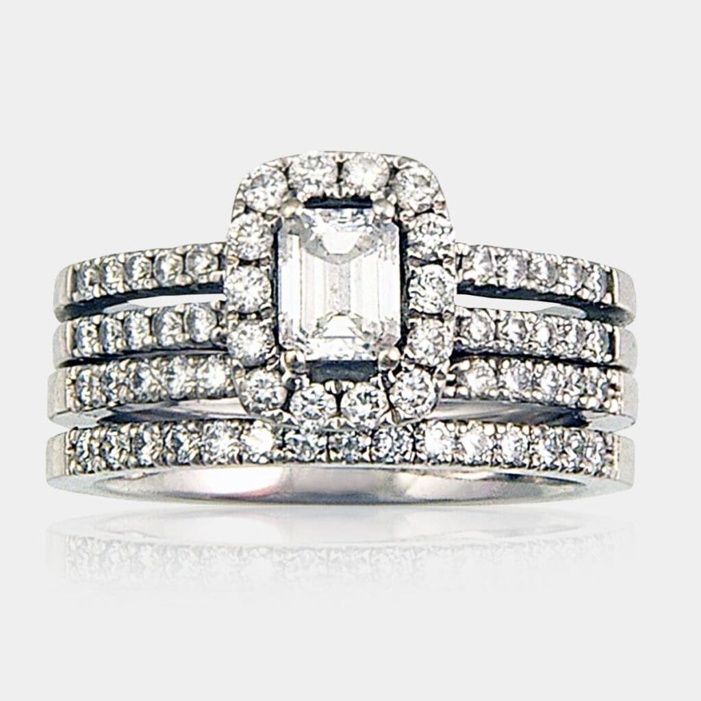 Chrissie Emerald Cut Diamond Engagement Ring Wedding Ring Set