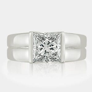 2.00 carat princess cut diamond ring channel set with two bands.