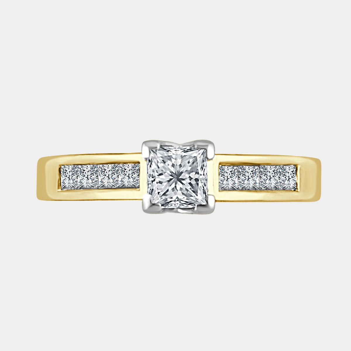 0.45 carat Princess cut diamond with channel set shoulder diamonds.