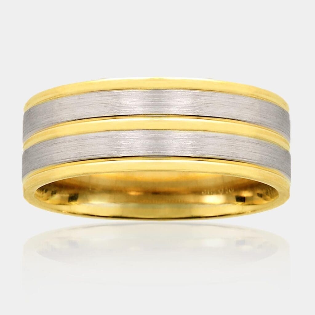 James Two Tone Gold Wedding Ring With Polished Rails
