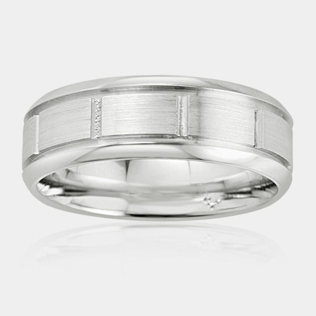 Men's White Gold Ring with Vertical Grooves