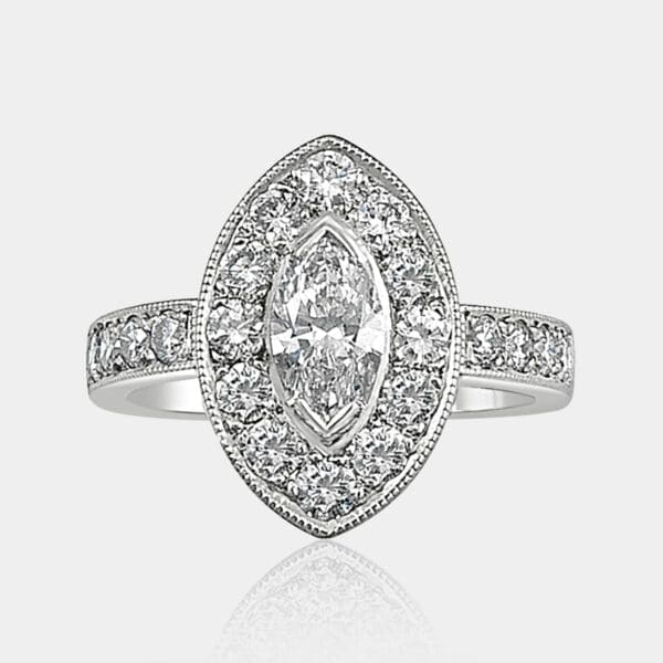 Carmel Marquise Cut Diamond Halo Ring with Round Brilliant Cut Diamonds
