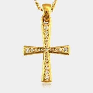 Reveka Diamond Studded Cross Pendant With Millegrain