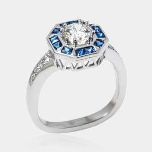 Designer Style Art Deco Sapphire and Diamond Ring