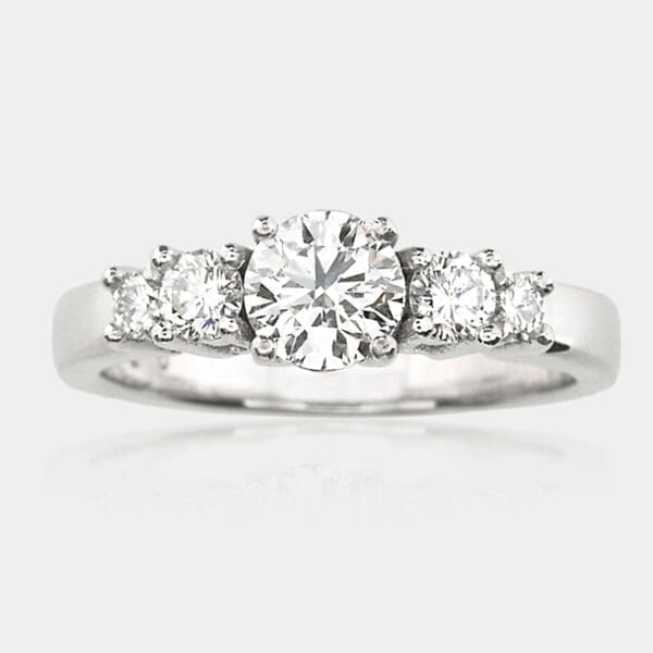5 stone diamond ring, claw set with five round brilliant cut diamonds. Suitable as engagement ring, dress ring or any special occasion.