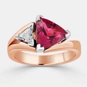 Trilliant Cut Pink Tourmaline and Diamond Fashion Ring