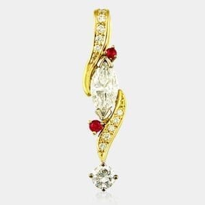 Jackie and Geoff Designer Pendant with Marquise Shape Diamond and Rubies