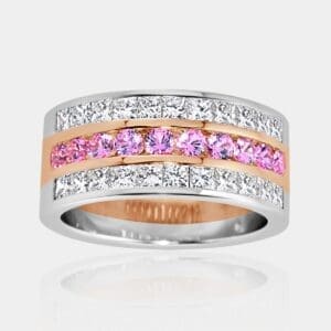 Pink Sapphire and Princess Cut Diamond Ring