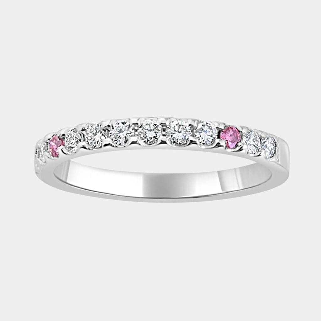 Round Brilliant Cut White and Pink Diamond Wedding Ring