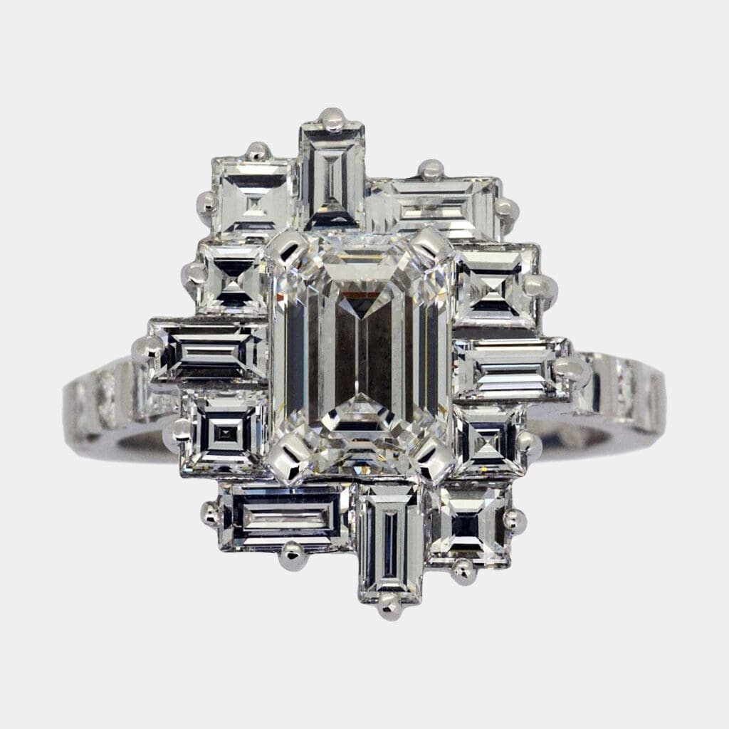 Carré, Baguette, and Emerald Cut Halo Ring