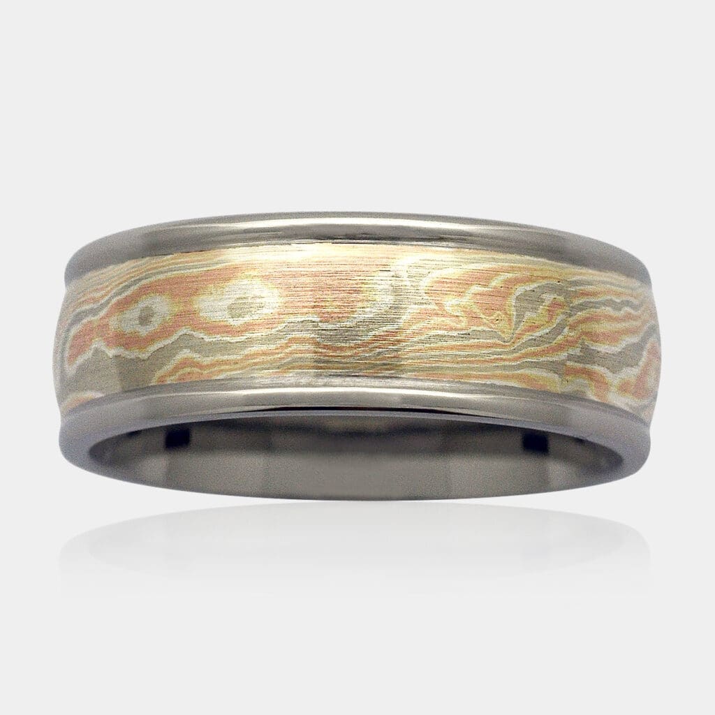 Ash Men's wedding ring with Mokume Gane inlay