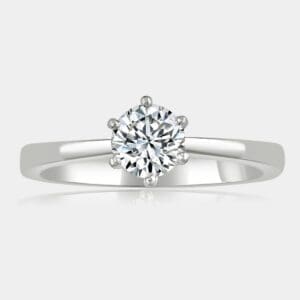 0.46 carat Round brilliant cut diamond ring in a 6 claw white gold setting.