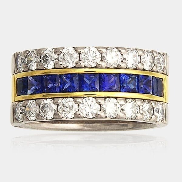 Margarita Two Tone Wedding Ring Set with Diamonds and Sapphires
