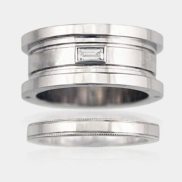Couples Wedding Ring Pair with Baguette Cut Diamond