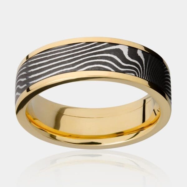Damascus Steel and Yellow Gold Men's Ring