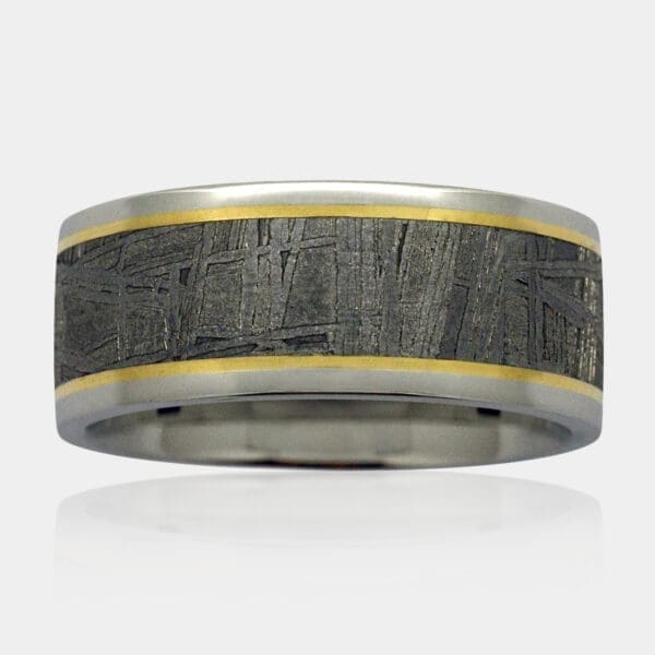 Rhys Men's wedding ring with Meterorite inlay
