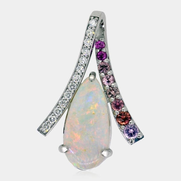 Opal Pendant with Diamonds and Pink Sapphires
