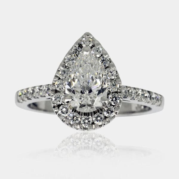 Ash Pear cut diamond engagement ring with diamond halo